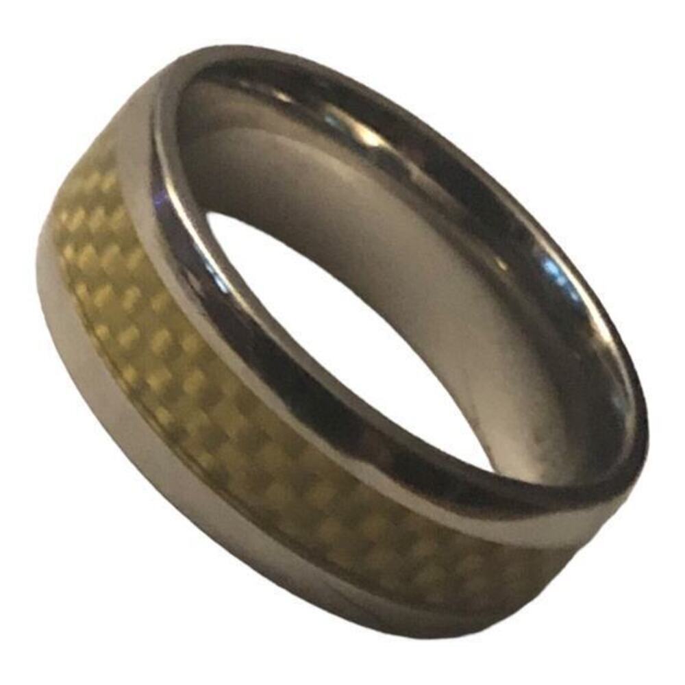 Stainless steel comfort fit with yellowish inlay size 11